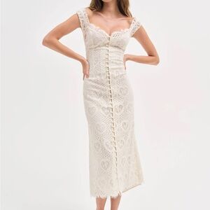 For Love And Lemons Cream Lace Midi Dress